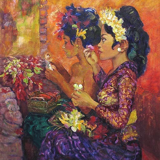 Painting artdeco beautiful from Indonesian artist with Balinese women: supplier from Baliartfurniture